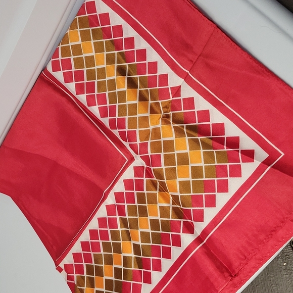 Vintage Red, Orange and Brown Geometric Scarf - Picture 2 of 7